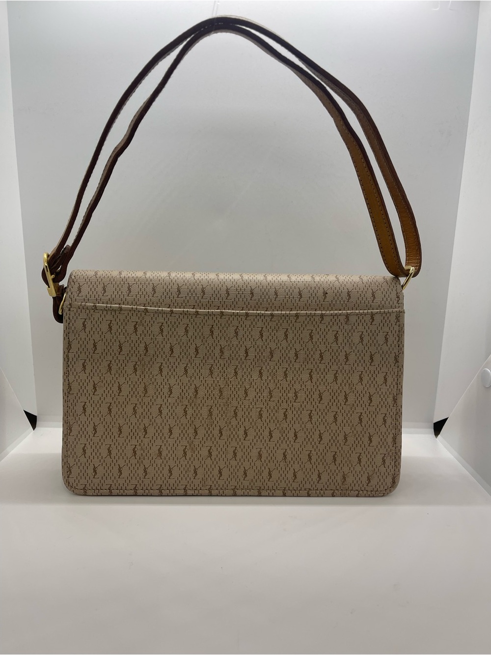 Yves Saint Laurent Beige and Brown Shoulder Bag with Monogram Trim - Picture 3 of 16